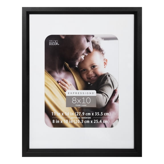 Studio Decor 8" x 10" Black Expressions Picture Frame with Mat - Fold-out Easel Included, Horizontal or Vertical Display - 1 Pack