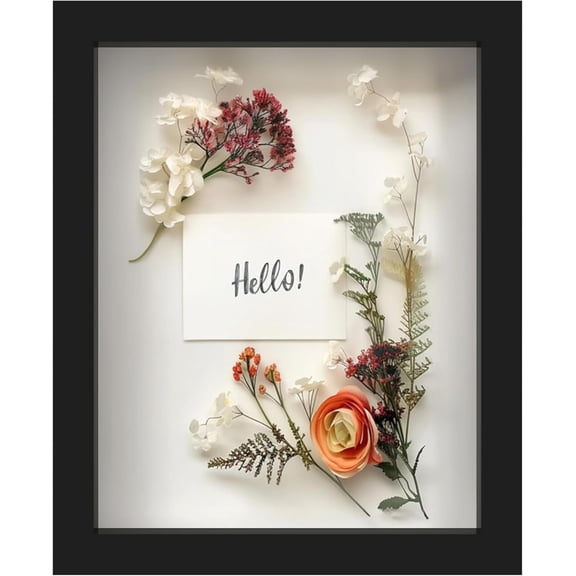 8” x 10” Black Wooden Box Frame – Display Case with Soft Felt Back, Memory Box with Tempered Glass, Display Box with White Push Pins, Wooden Flower Box