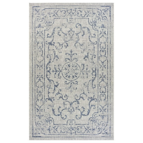 8â€™ x 10â€™ Blue Ornate Indoor Outdoor Area Rug