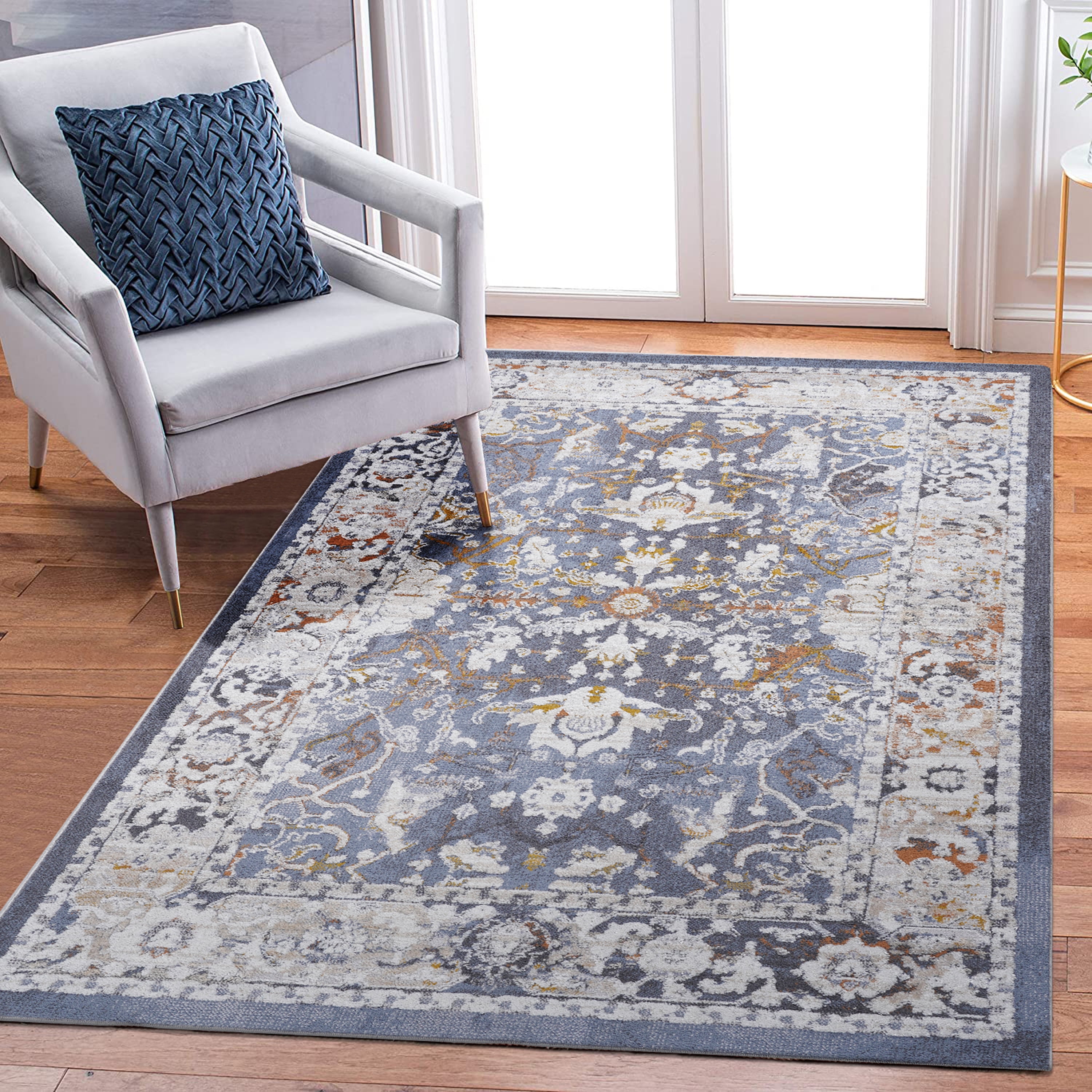 8' x 10' Blue Traditional Area Rug Non-Shedding Stain Resistant Medium Pile Carpet for Living Room Bedroom Dining Room Home Office Entryway