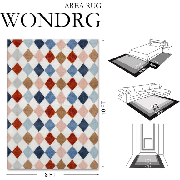 8' x 10' Checkered Area Rug - A-Rainbow