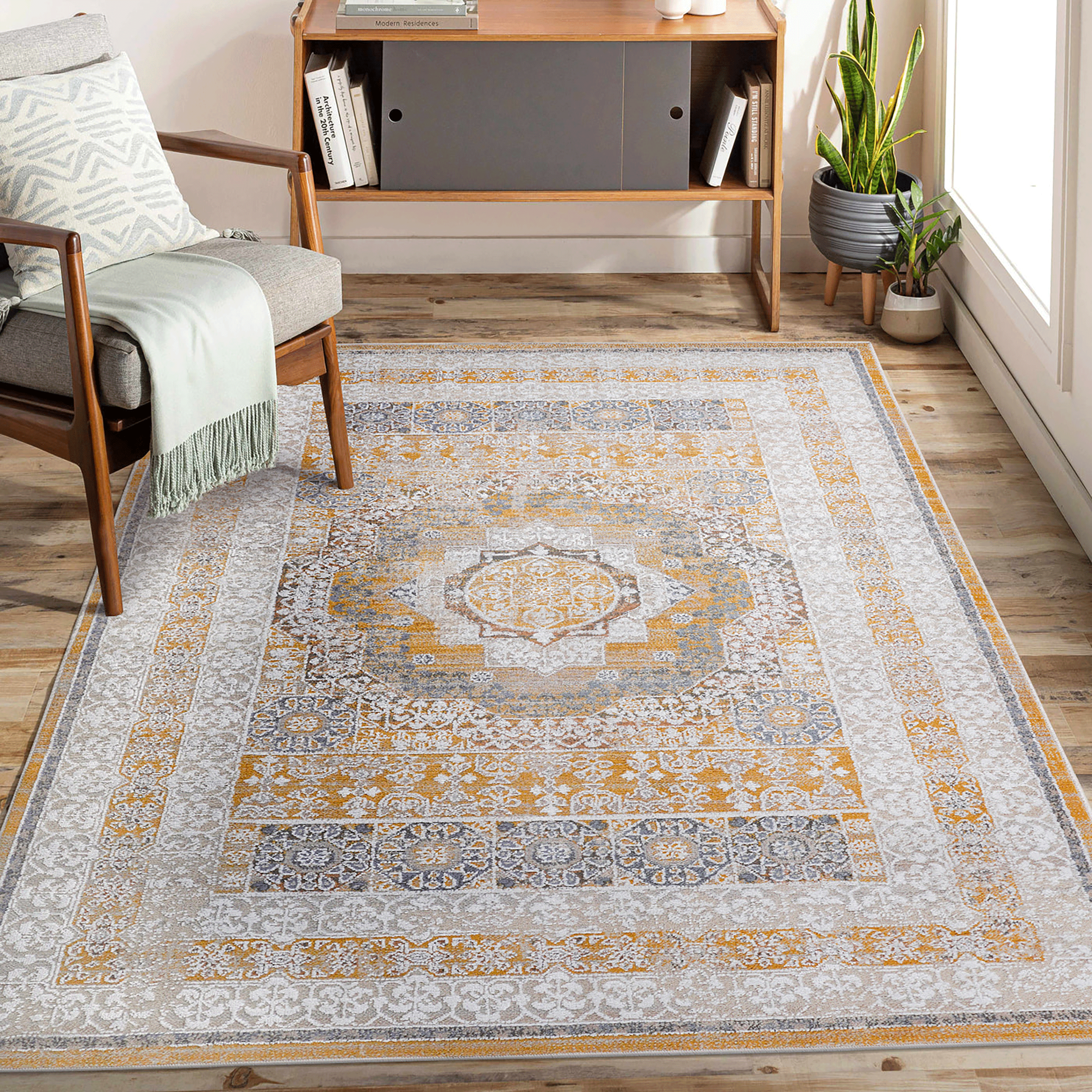 8' x 10' Cream Ivory Medallion Area Rug, Non-Shedding Stain Resistant Indoor Rug, Soft Medium Pile Floor Carpet for Living Room Bedroom Dining Room Home Office