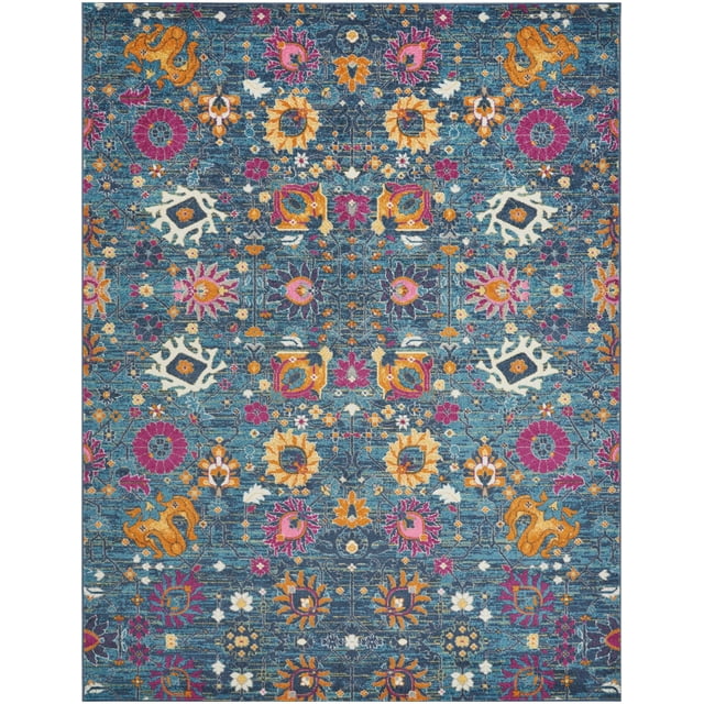 8â€™ x 10â€™ Denim Blue Florals Distressed Area Rug