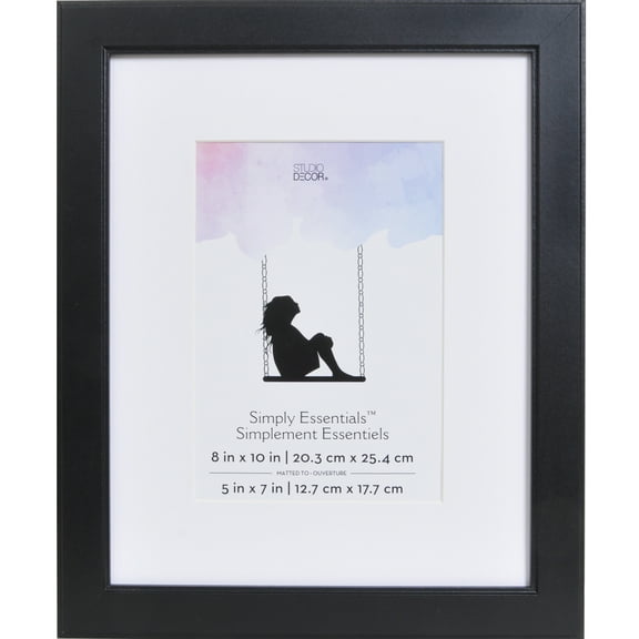 Studio Decor 8" x 10" Flat Black Frame with 5" x 7" Mat, Simply Essentials - Includes Pre-attached Hanging Hardware, Horizontal or Vertical Display - MDF, Bulk 12 Pack
