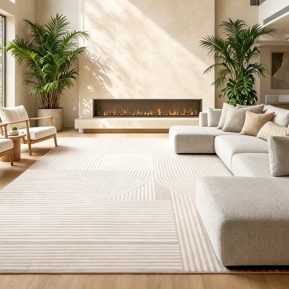ZRSDIXK 8'x10' Area Rugs for Living Room, Arch Pattern Low Pile Textured Rugs Carpets, Washable Modern Rug for Living Room Bedroom Dining Room, Beige