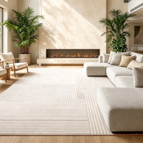 UNTIMATY 8'x10' Area Rugs for Living Room, Arch Pattern Low Pile Textured Rugs Carpets, Washable Modern Rug for Living Room Bedroom Dining Room, Beige