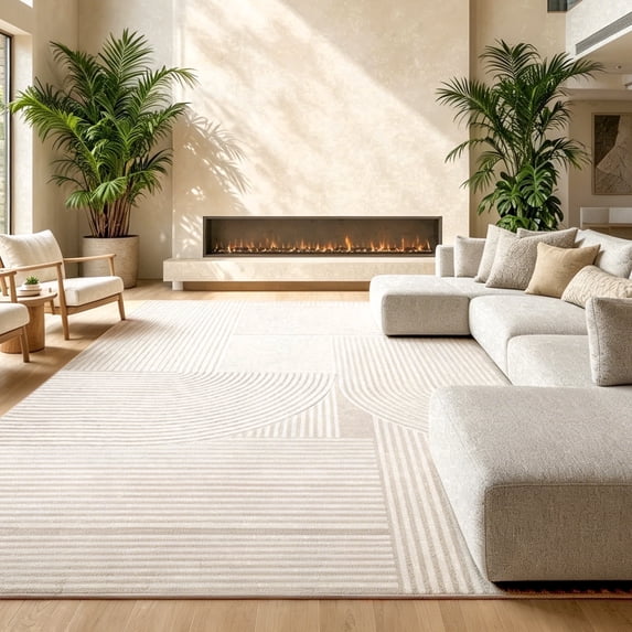 UNTIMATY 8'x10' Area Rugs for Living Room, Arch Pattern Low Pile Textured Rugs Carpets, Washable Modern Rug for Living Room Bedroom Dining Room, Beige