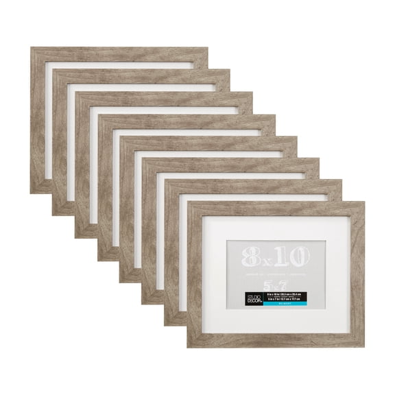 Studio Decor 8" x 10" Gray Belmont Picture Frame with 5" x 7" Mat - Pre-attached Hanging Hardware, Horizontal or Vertical Display - MDF, Bulk 8 Pack