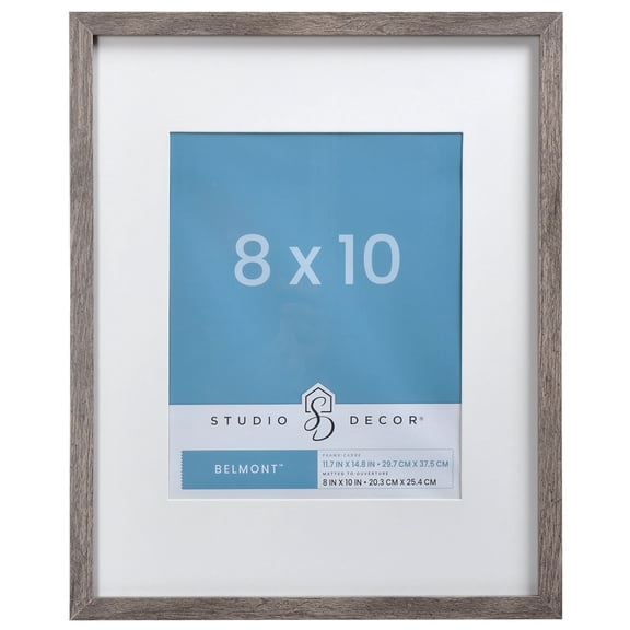 Studio Decor 8" x 10" Gray Narrow Belmont Picture Frame with Mat - Includes Pre-attached Hanging Hardware, Horizontal or Vertical Display - 1 Pack