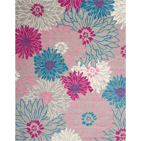 8â€™ x 10â€™ Gray and Pink Tropical Flower Area Rug