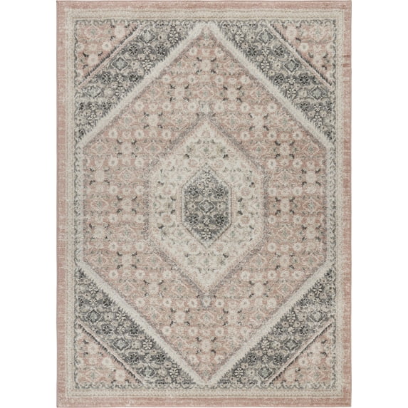 8’ x 10’ Gray and Soft Pink Traditional Area Rug