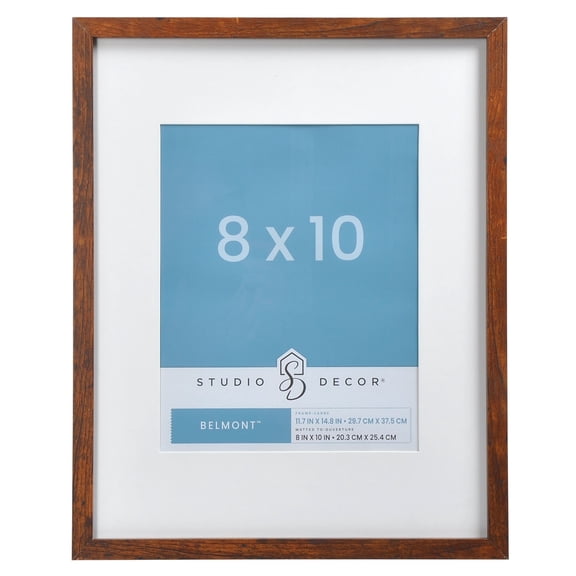 Studio Decor 8" x 10" Honey Narrow Belmont Picture Frame with Mat - Includes Pre-attached Hanging Hardware, Horizontal or Vertical Display - 1 Pack