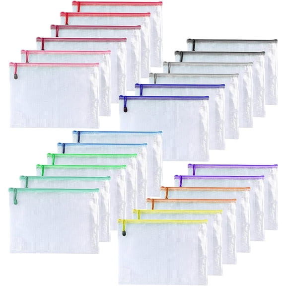 -8"x 10" Inchs-Mesh Zipper Pouch, Plastic Zip File Folders Puzzle Bags for Organizing,Office Supplies,Travel,Home Storage (Multicolor)
