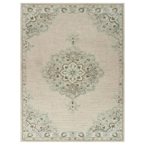 8’ x 10’ Ivory Distressed Floral Area Rug