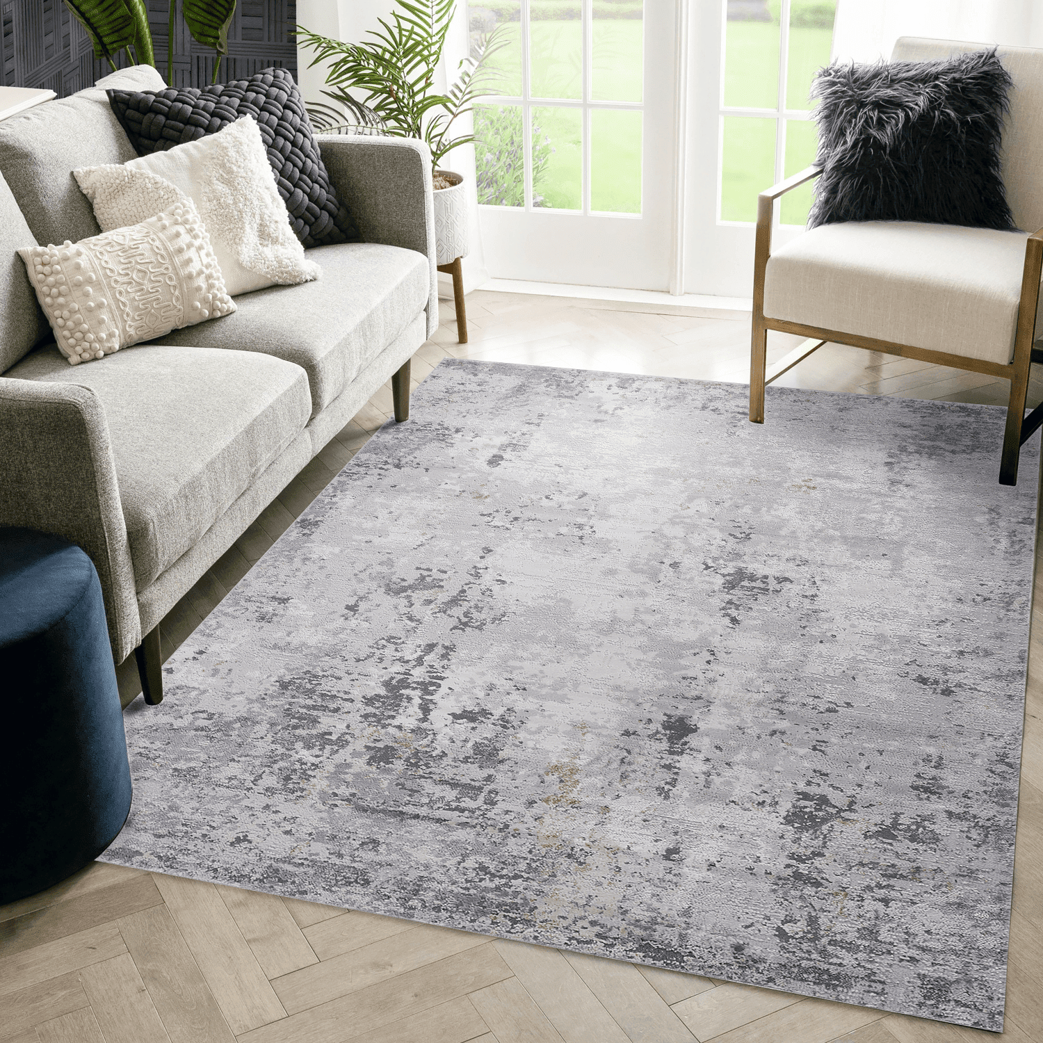 8' x 10' Ivory Sand Abstract Area Rug Non-Shedding Stain Resistant Medium Pile Carpet for Living Room Bedroom Dining Room Home Office Entryway