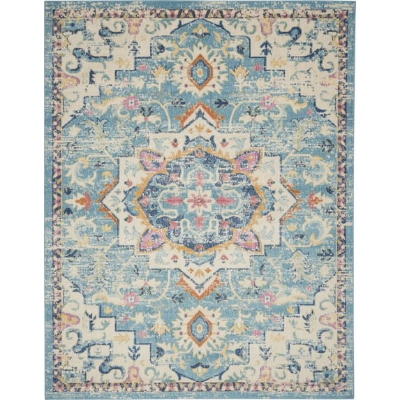 8’ x 10’ Light Blue and Ivory Distressed Area Rug