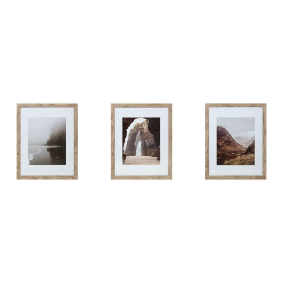Studio Decor 8" x 10" Natural Gallery Picture Frame with Mat - Includes Pre-attached Hanging Hardware, Horizontal or Vertical Display Frame for Posters, Photos and Art Prints - 3 Pack