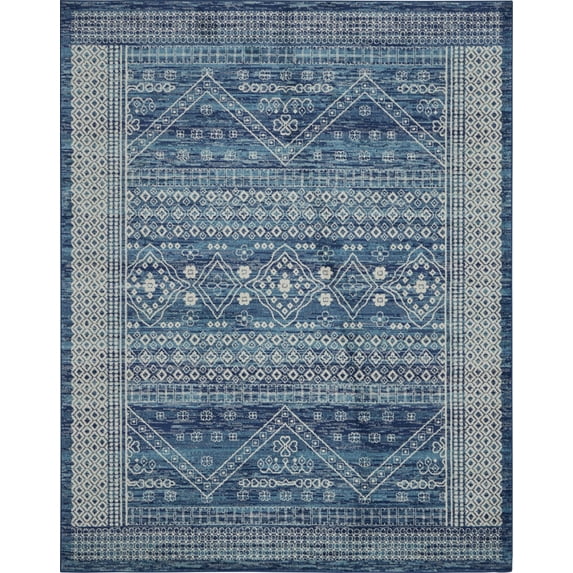 8’ x 10’ Navy Blue and Ivory Persian Motifs Area Rug