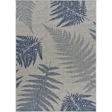 8â€™ x 10â€™ Navy Fern Leaf Indoor Outdoor Area Rug