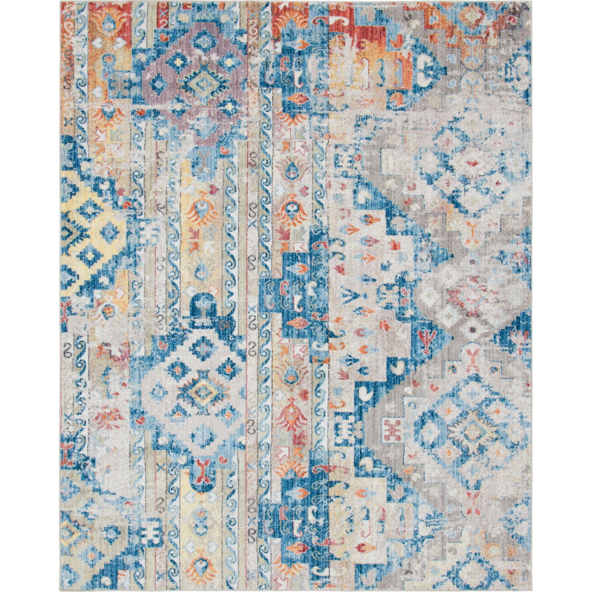 8' x 10' Orange and Blue Geometric Rectangular Area Throw Rug - Walmart.com
