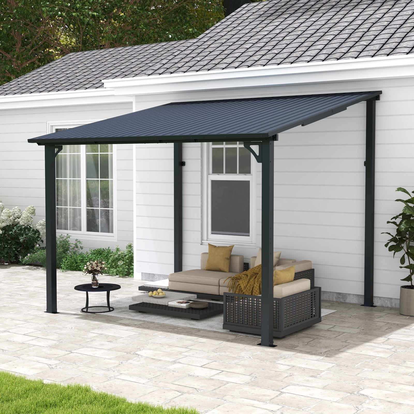 8' x 10' Outdoor Pergola Gazebo, Lean to Awnings Gazebos, Heavy Duty ...