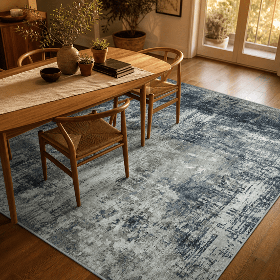 8' x 10' Rectangular Blue Grey Abstract Area Rug