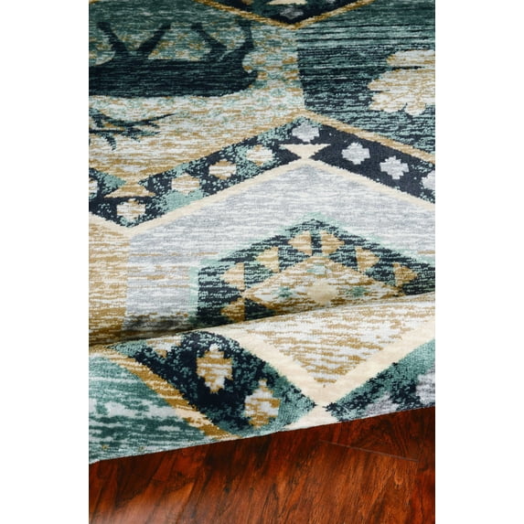 8' x 10' Seafoam Winter Hexagon Pattern Indoor Outdoor Area Rug