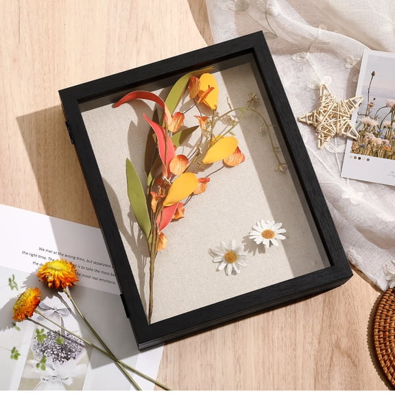 8" x 10" Shadow Box Frame with Linen Back, Deep Memory Display Case for Flowers, Medals, Photos, Keepsakes, Black