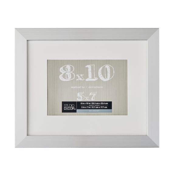 Studio Decor 8" x 10" Silver Belmont Picture Frame with 5" x 7" Mat - Pre-attached Hanging Hardware, Horizontal or Vertical Display - MDF, 1 Pack