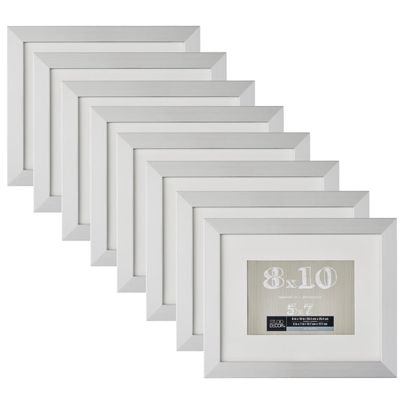 Studio Decor 8" x 10" Silver Belmont Picture Frame with 5" x 7" Mat - Pre-attached Hanging Hardware, Horizontal or Vertical Display - MDF, Bulk 8 Pack