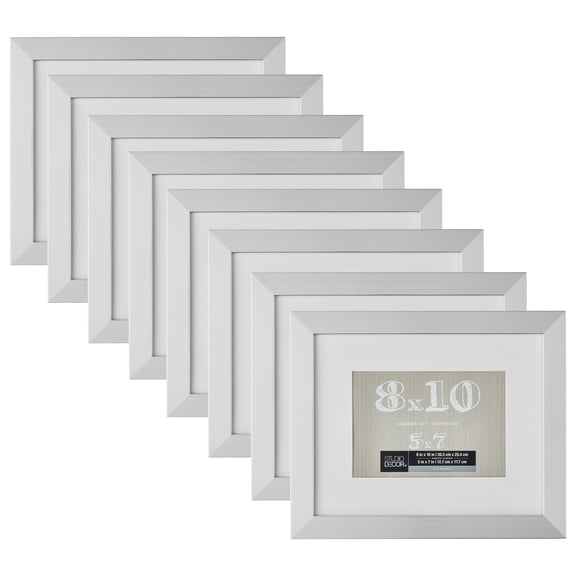 8" x 10" Silver Belmont Picture Frame with 5" x 7" Mat by Studio Decor - Pre-attached Hanging Hardware - Horizontal or Vertical Display - MDF - Bulk 8 Pack