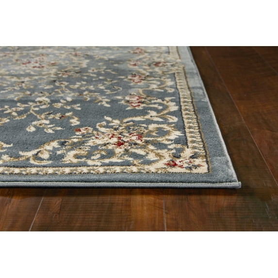 8' x 10' Slate Blue Floral Bordered Indoor Area Rug