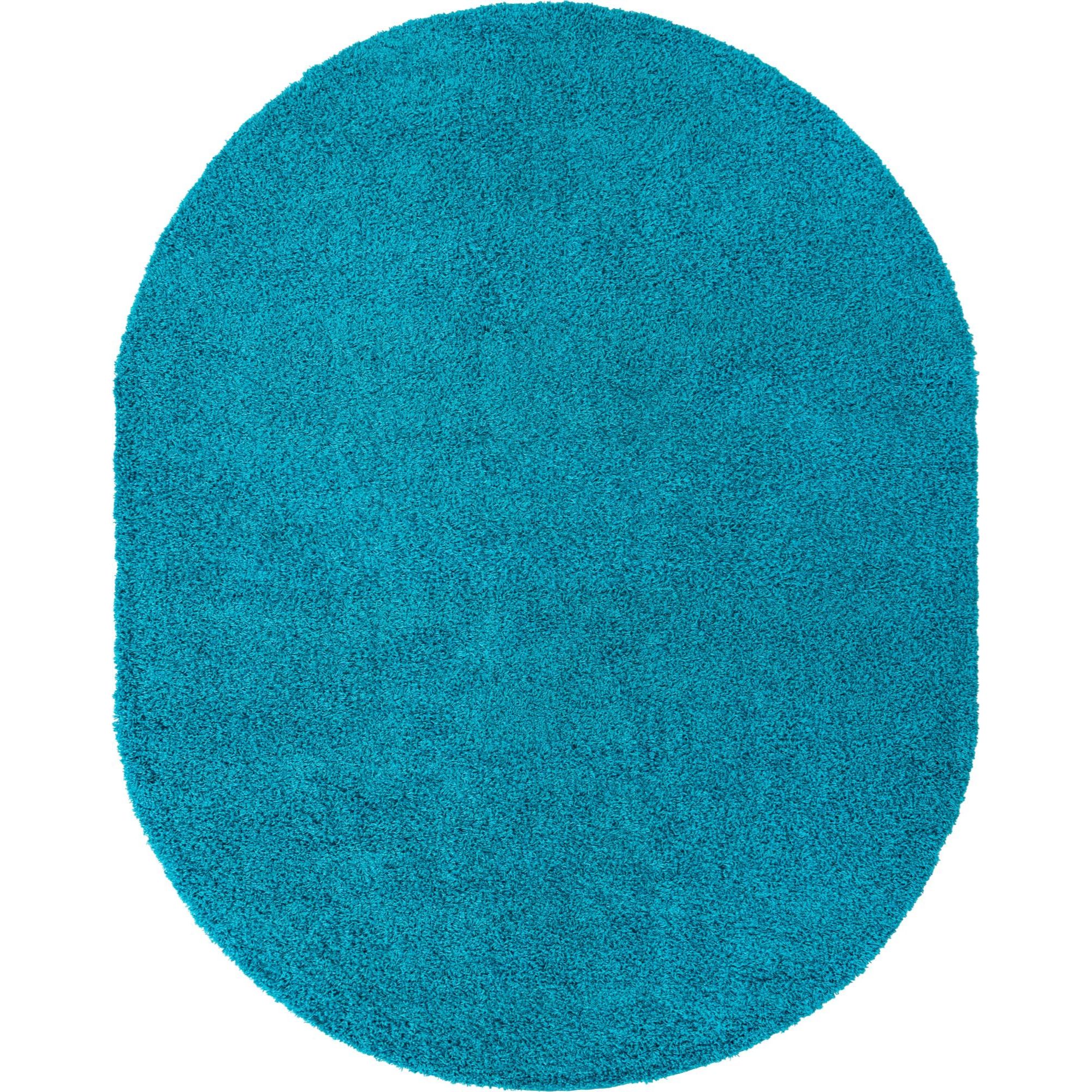 8' x 10' Solid Turquoise Blue Oval Shag Area Throw Rug