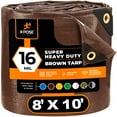 8' x 10' Super Heavy Duty 16 Mil Brown Poly Tarp Cover Thick Waterproof, UV Resistant, Rip and