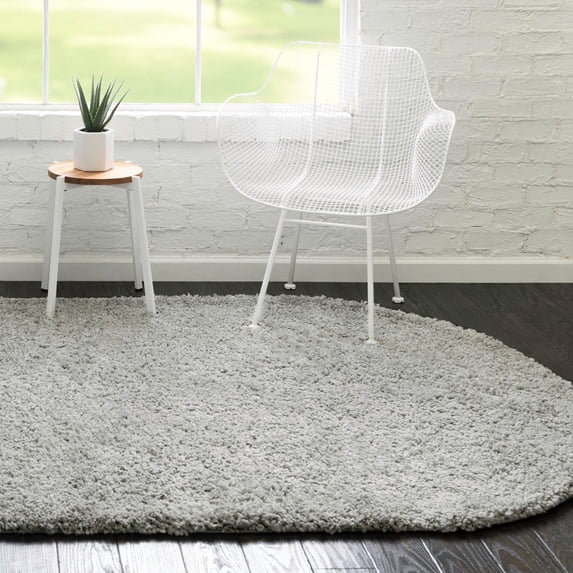 Unique Loom Everyday Shag Collection Area Rug - Solid (8' x 10' Oval Light Gray)
