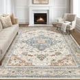 thumbnail image 1 of 8' x 10' Washable Area Rug – Boho Neutral Vintage Soft Carpet, Stain Resistant, Distressed Farmhouse Non‑Slip Indoor Floor Rug for Living Room, Bedroom, Nursery, Kids, Office, Dining Room, Beige Blue, 1 of 9