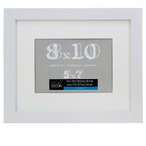 8" x 10" White Belmont Picture Frame with 5" x 7" Mat by Studio Decor - Includes Pre-attached Hanging Hardware - Horizontal or Vertical Display - MDF - 1 Pack