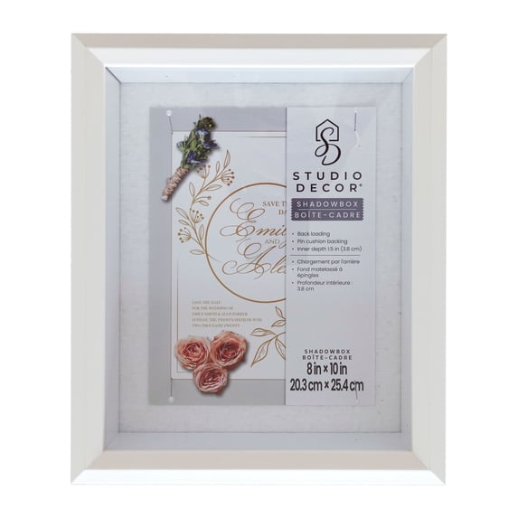 8" x 10" White Beveled Shadow Box Picture Frame by Studio Décor - Includes Pre-attached Hanging Hardware - Horizontal or Vertical Display - 1 Pack