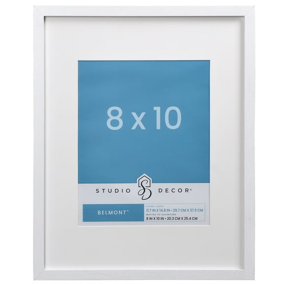 8" x 10" White Narrow Belmont Picture Frame with Mat by Studio Decor - Includes Pre-attached Hanging Hardware - Horizontal or Vertical Display - 1 Pack