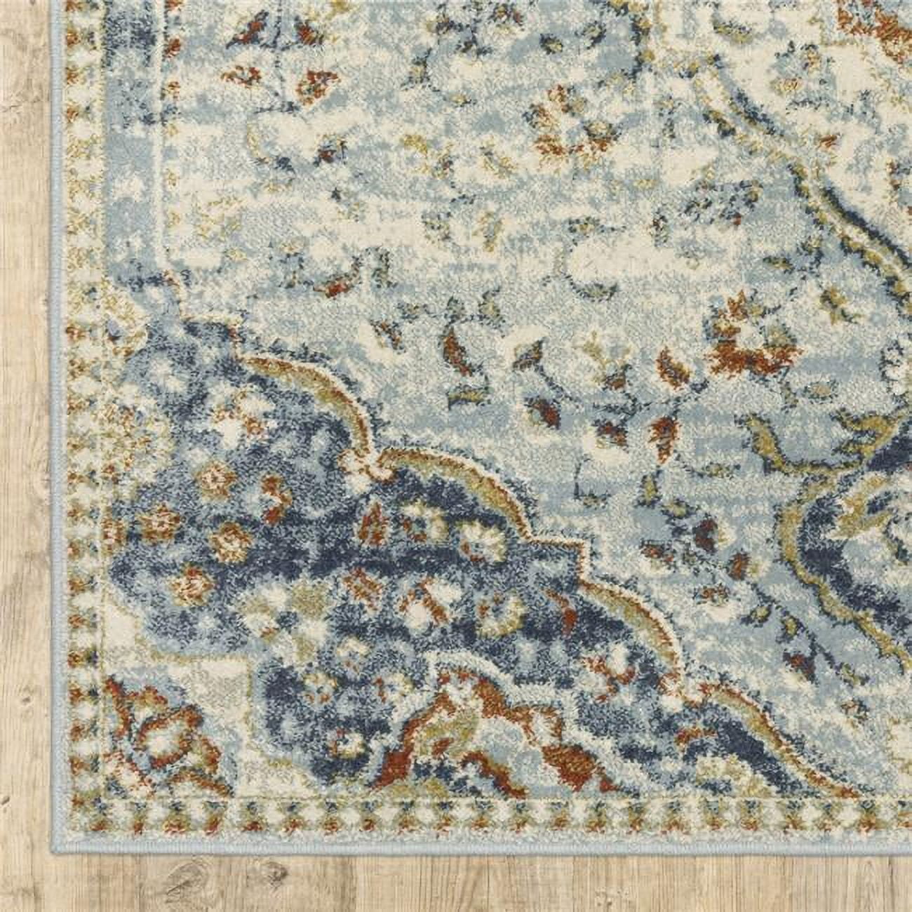 Blue Rectangular Rug With Rust Edge 8 x 10 ft. Blue Beige Rust Gold & Teal Oriental Power Loom Stain ...
