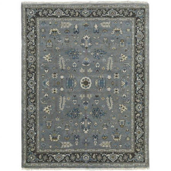 8 x 10 ft. Blue, Gray & Taupe Wool Floral Hand Knotted Stain Resistant Area Rug