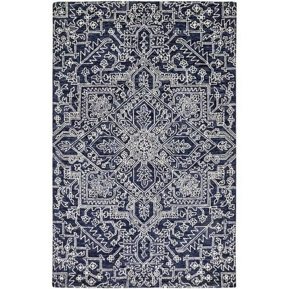 8 x 10 ft. Blue & Ivory Wool Floral Hand Tufted Handmade Stain Resistant Rectangle Area Rug - Blue and Ivory - 8 x 10 ft.