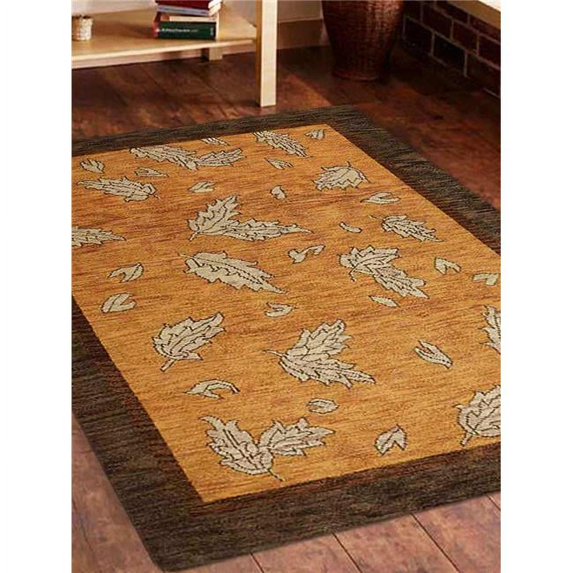 8 x 10 ft. Floral Hand Knotted Woolen Area Rug, Gold & Brown