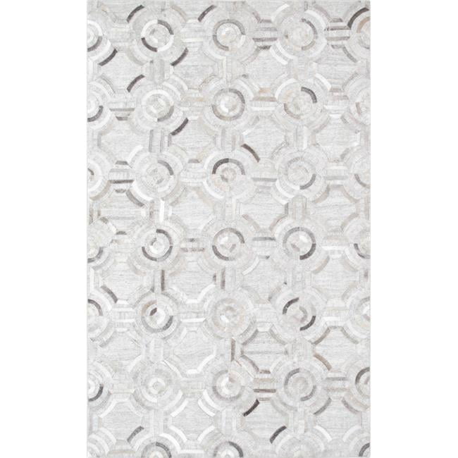 Galaxy Ivory Geometric Hand-Stitched 6' x 9' Cowhide & Silk Rug