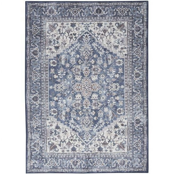 8 x 10 ft. Gray, Ivory & Blue Floral Distressed Washable Area Rug