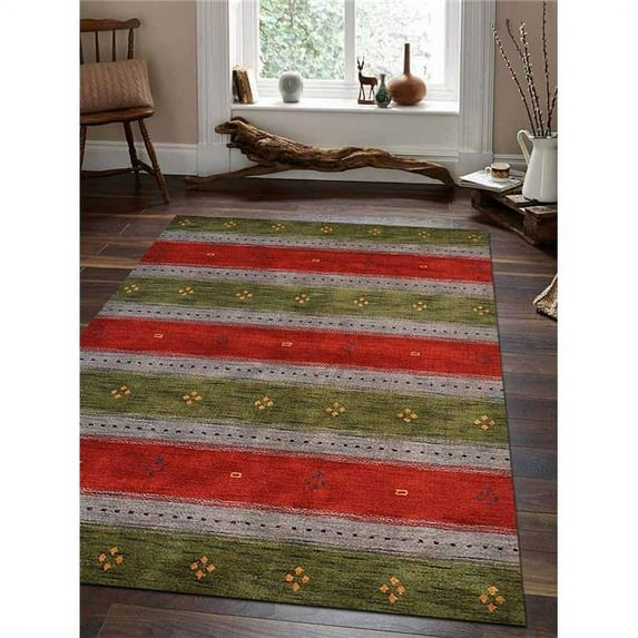 8 x 10 ft. Hand Knotted Loom Woolen Area Rug, Green & Blue - Contemporary