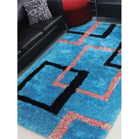 8 x 10 ft. Hand Tufted Shag Polyester Geometric Area Rug, Turquoise