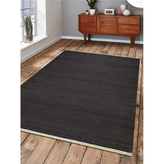 8 x 10 ft. Hand Woven Flat Weave Kilim Wool Solid Rectangle Area Rug, Charcoal