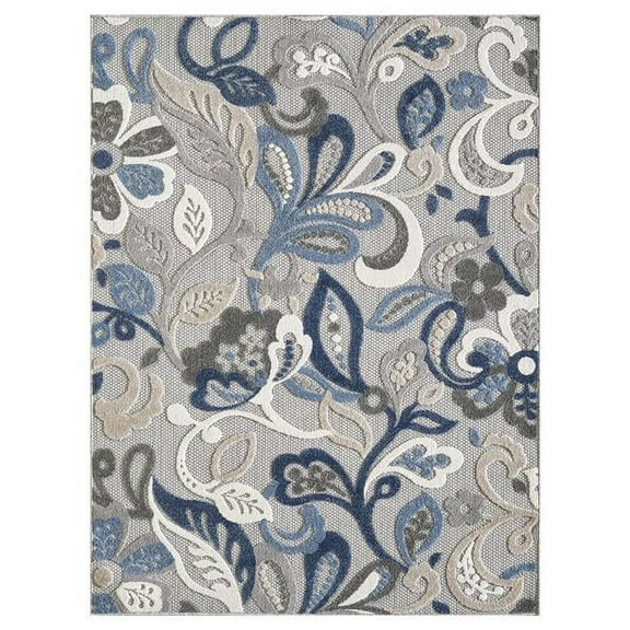 8 x 10 ft. Jacobean Floral Indoor or Outdoor Area Rug - Grey & Blue