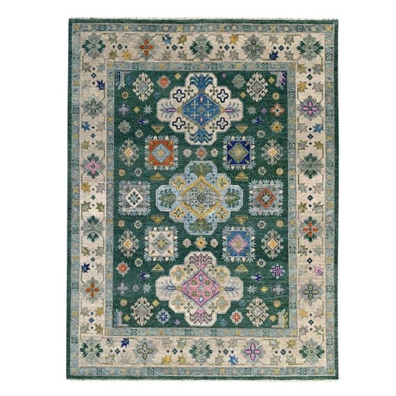 8 x 10 ft. Kazak Traditional Area Rug, Dark Green & Beige